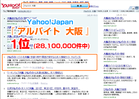 アルバイト大阪でのヤッパシゴト検索結果